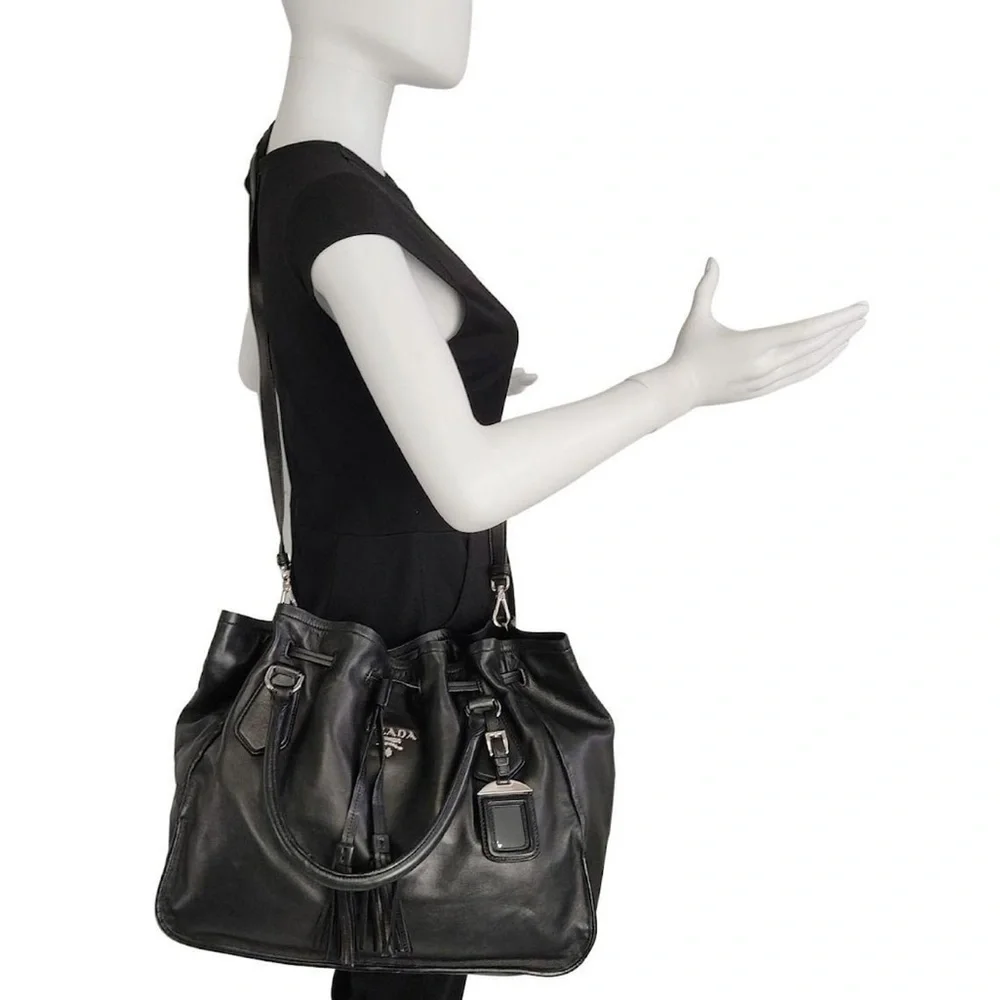 Prada Fringe Black Leather Womans Bag - Picture 2 of 9